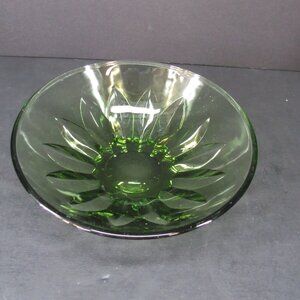 Vintage Hazel Atlas Olive Green Cut Glass 6 3/4" Salad Bowl